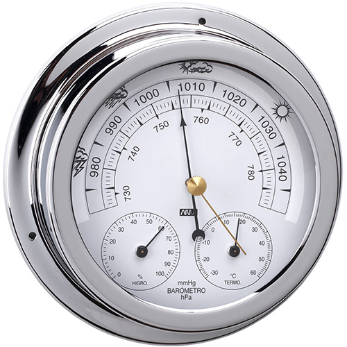 Barometer, Thermometer & Hygrometer triple combo - Chrome Plated Brass 120mm Face
